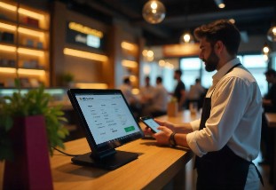 man using till system