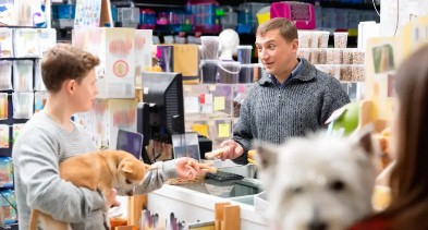 Checkout counter in pet shop