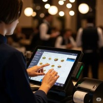 person using touchscreen epos